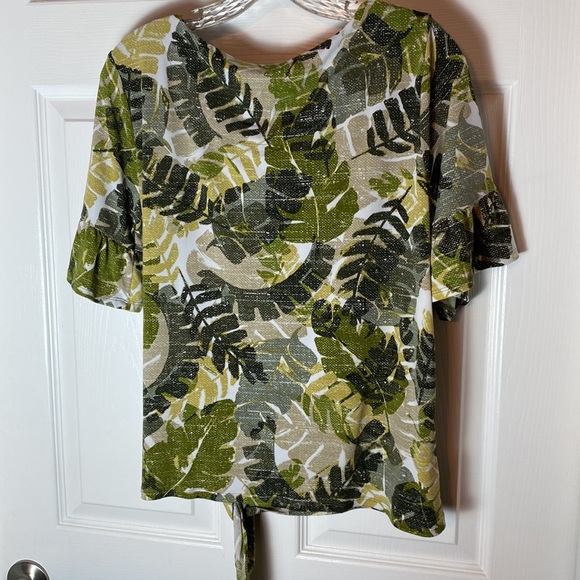 Ruby Rd Green Flush Floral Top Blouse Scoop Neck embellished Flutter Sleeves M - Picture 5 of 5